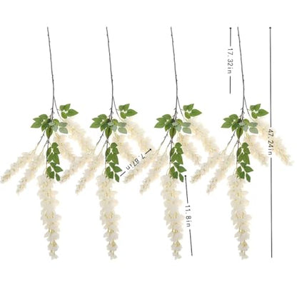 4pcs 47.2in Artificial Fake Wisteria Hanging Flower Garland Silk(white) - color: White