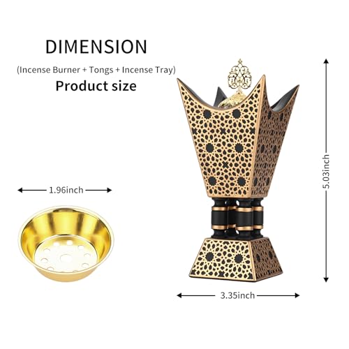 TERSCHELLING Bakhoor Incense Burner, Oud Frankincense Resin Burner 8.85Inches Tall,Charcoal Incense Burner - for Yoga, Spa Aromatherapy, Office & Home Decor (Trophy Shape) (Black)