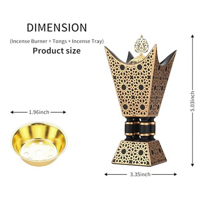 TERSCHELLING Bakhoor Incense Burner, Oud Frankincense Resin Burner 8.85Inches Tall,Charcoal Incense Burner - for Yoga, Spa Aromatherapy, Office & Home Decor (Trophy Shape) (Black)