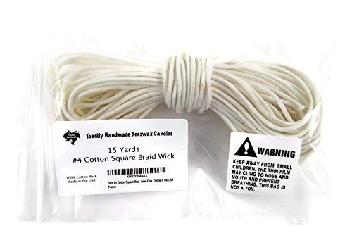 15 Yards/45 Feet - Size #4 Cotton Square Braid Candle Wick - 100% Cotton Candle Wick - Unprimed and Lead-Free - Made in the USA - size: #4