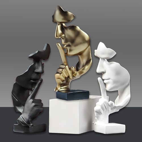 aboxoo Thinker Statue, Silence is Gold Abstract Art Figurine (Large Black) - color: Black, size: Large