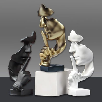 aboxoo Thinker Statue, Silence is Gold Abstract Art Figurine (Large Black) - color: Black, size: Large