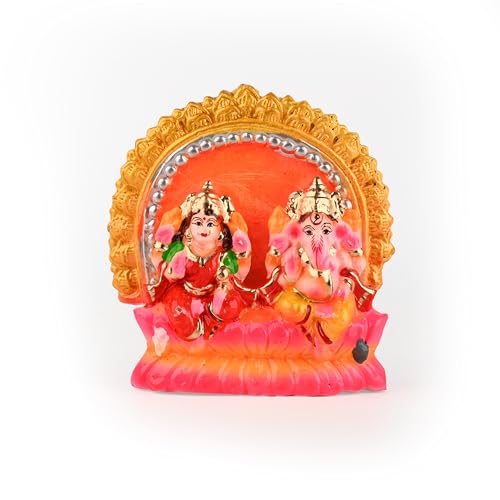 Lakshmi Ganesh Statue Hand Painted Idols Traditional Hindu Murti for Religious Hindu Festival Diwali Mandir Temple Pooja & Gifting (Lakshmi Ganesh Design-2) - color: Lakshmi Ganesh Design-2