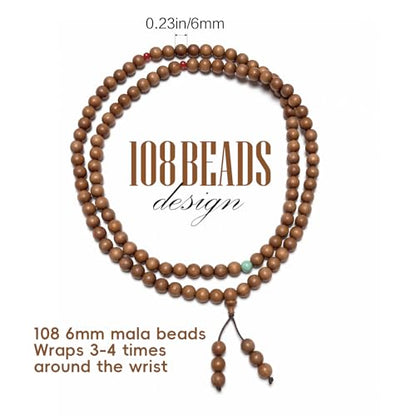 108 Mala Bead Bracelets, Authentic White Sandalwood Bead Necklace - size: 6mm beads
