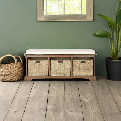 SAFAVIEH Furniture - Lonan Storage Bench - Brown - Solid Wood - Farmhouse Lift-Top Design - Ideal for Entryway, Living Room, Hallway, 18" Seat Height (AMH5733D) - color: Brown