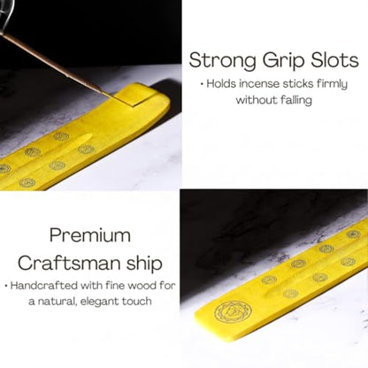 Bless-International Traditional-Handmade-Burner Wooden-Incense-Stick-Holder Ash-Catcher-Stand for-Aromatherapy-Meditation-Yoga (Positivity Yellow) 10 Inches, Pack of 1 - color: Positivity Yellow,10 Inch, size: One Holder