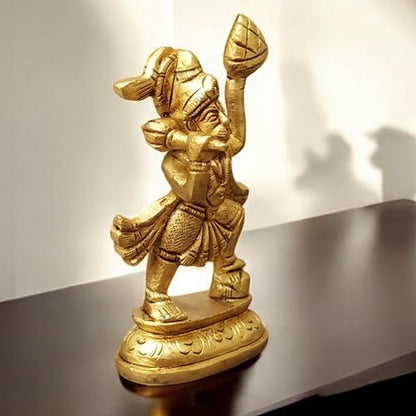 4" Brass Hanuman Statue with Sanjivani Mountain – Standing Lord Hanuman Idol | Small Hindu Monkey God Bajrangbali Murti for Devotion, Strength, Courage & Bhakti | Spiritual Pooja Idol - size: 4"Inch