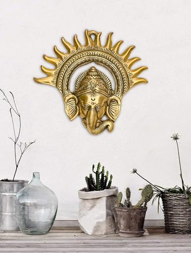 Brass Ganesh Wall Hanging | Ganesha Decorative Showpiece for Home Temple, Living Room, Office | Hindu God Idol for Pooja Room & Festive Gift