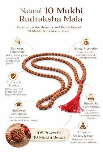 10 Mukhi Rudraksha Mala (108 Small Beads) – Original Certified Rudraksha Necklace for Men & Women – Spiritual Japa Mala for Protection, Positive Energy & Meditation