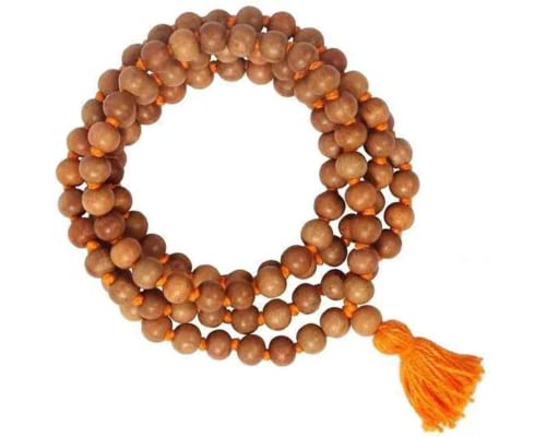 Sandalwood Japa Mala 8MM – White Chandan Mala Aromatic Fragrant Hand-Knotted Tibetan Prayer Beads for Meditation, Yoga, Chanting, Bracelet & Necklace Jewelry | Genuine Nepal Buddhist Wooden Mala