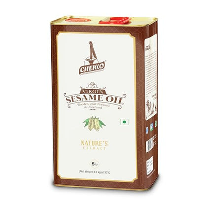 Cold Pressed Sesame Oil 5L (169 Fl Oz) Pure Sesame Seed Oil for Cooking - size: 169 Fl Oz (Pack of 1)