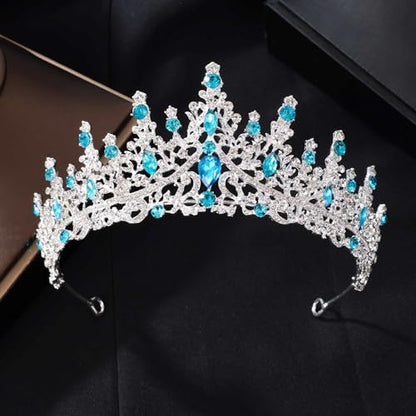 Kamirola Tiaras and Crowns for Women,Tiaras Earrings Necklace, Crystal Bridal Jewelry Set (TR48) - color: Silver Lack Blue