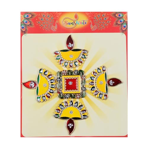 10 Inches Meena Rangoli Diwali Acrylic Rangoli Stencils Handmade Rangoli Sticker Home Decor Floor Decorative Stones (Design 16) - color: Design 16