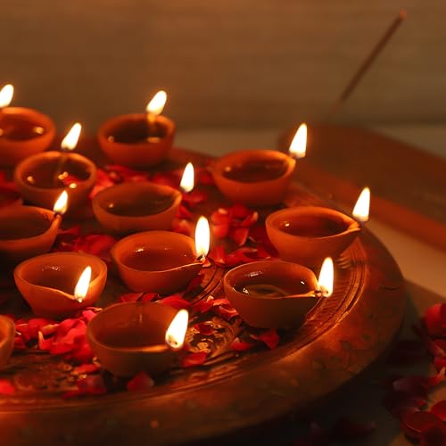 Clay Diya Diwali Diyas for Puja [33 Pcs] Diya Lamp for Pooja with Cotton Wicks - Diwali Decoration for Home - Mitti Earthern Terracotta Diya - Indian Gift Items Hashcart®
