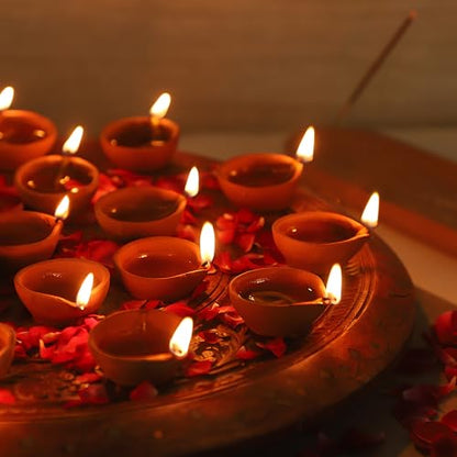 Clay Diya Diwali Diyas for Puja [33 Pcs] Diya Lamp for Pooja with Cotton Wicks - Diwali Decoration for Home - Mitti Earthern Terracotta Diya - Indian Gift Items Hashcart®