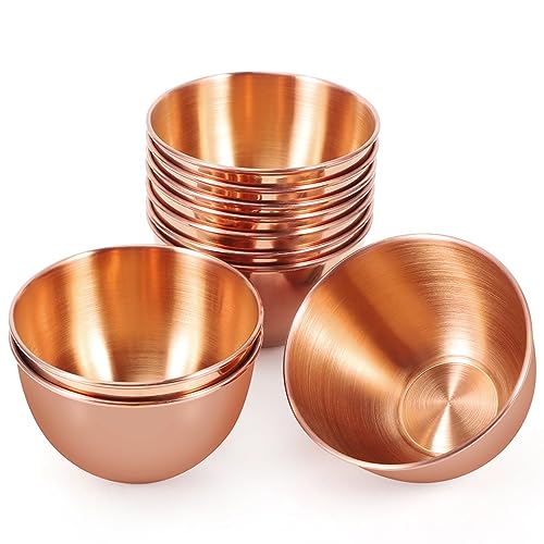10 Pack 3.3inch Stainless Steel Sauce Dishes Mini Individual Saucers Bowl Round Seasoning Dishes Sushi Dipping Bowl Appetizer Plates, Rose Gold - color: Rose Gold x 10