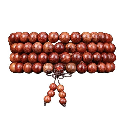 Mala Beads, 108 Natural Wood Bracelet, Handmade Wood Beads Yoga Meditation Prayer Beaded Jewelry for Men Women - color: Padauk Wood Beads