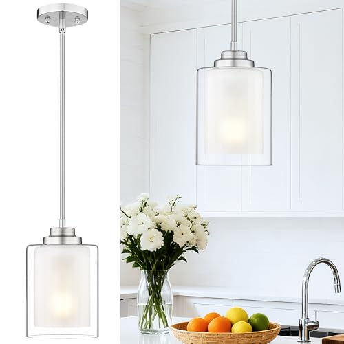 TENGXIN 6" Brushed Nickel Pendant Lights Kitchen Island, Dual Glass Shade - color: Brushed Nickel, Dual Glass, size: 6"