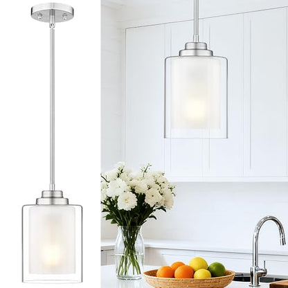 TENGXIN 6" Brushed Nickel Pendant Lights Kitchen Island, Dual Glass Shade - color: Brushed Nickel, Dual Glass, size: 6"
