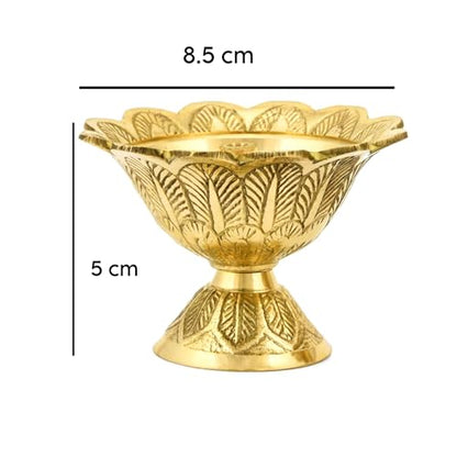 Brass Lotus Akand Diya – Traditional Indian Golden Oil Lamp for Diwali Pooja & Home Temple Decoration, Handmade Engraved Virgin Brass Metal for Thanksgiving & Festivals – (Pack of 1) - size: 2X-Large (Pack of 1)