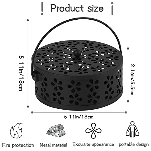Portable Iron Mosquito Coil Holder with Handle Round, 2Pack Black - color: 2pack Black