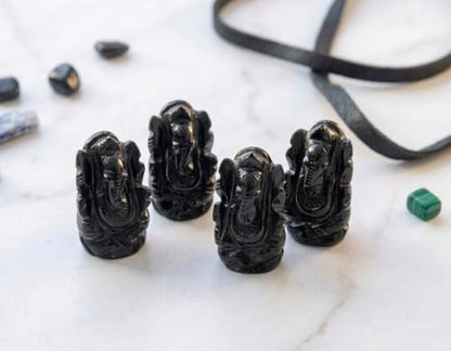 Natural Black Agate Gemstone Ganesha Statue Sculpture Sign of Success and Good Luck. - color: Black Agate Ganesh