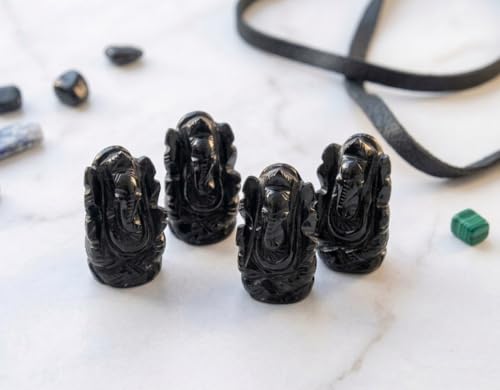 Natural Black Agate Gemstone Ganesha Statue Sculpture Sign of Success and Good Luck. - color: Black Agate Ganesh