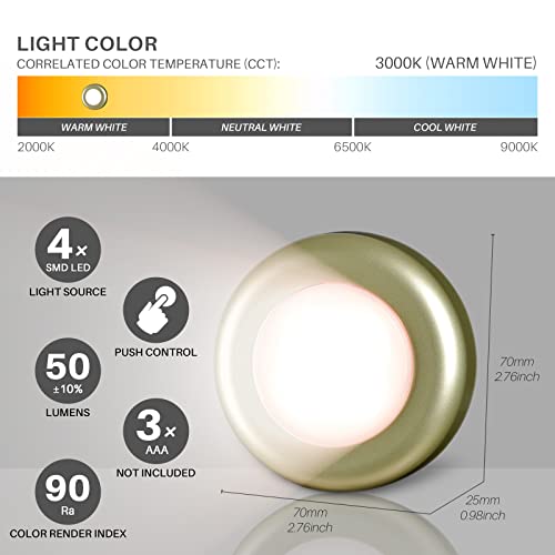 STAR-SPANGLED 2.8” LED Stick on Push Tap Light Battery, 5 Pack Golden Warm - color: Golden - Warm White