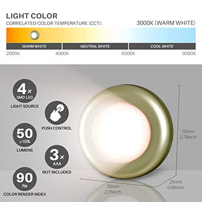 STAR-SPANGLED 2.8” LED Stick on Push Tap Light Battery, 5 Pack Golden Warm - color: Golden - Warm White