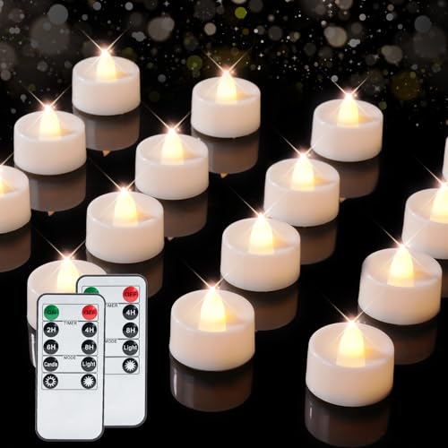 BEICHI 24Pcs Flameless LED Tea Lights with Remote & Timer,White Base,400Hrs - color: Warm White Light, White Shell, size: 24-Pack