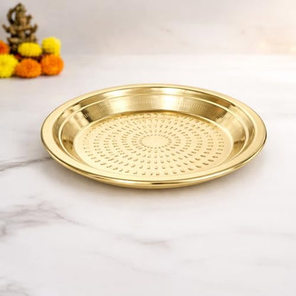 Spillbox Traditional Handcrafted Brass Puja | Pooja Thali | Arati | Arathi | Arthi | Arti | Arathi | Bartan Thambulam Plate -Thambalam Thali- (9 Inch) - size: 9 Inch
