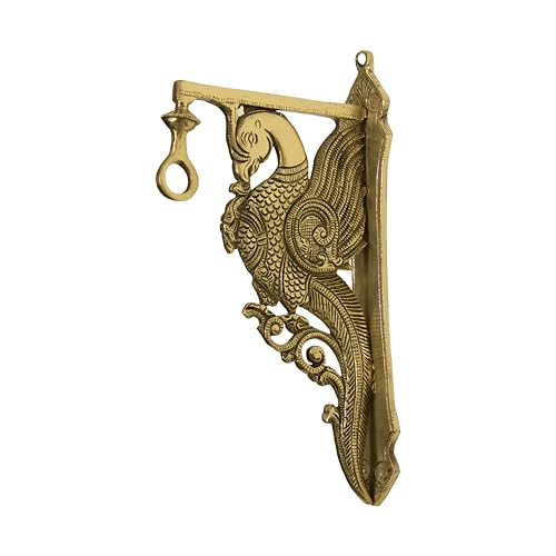 Esplanade Brass Peacock Wall Bracket – Traditional Handcrafted Wall Hanger for Diya Lamp, Bell, Home Décor (11.8" Inches) - style: 11.8" Inches