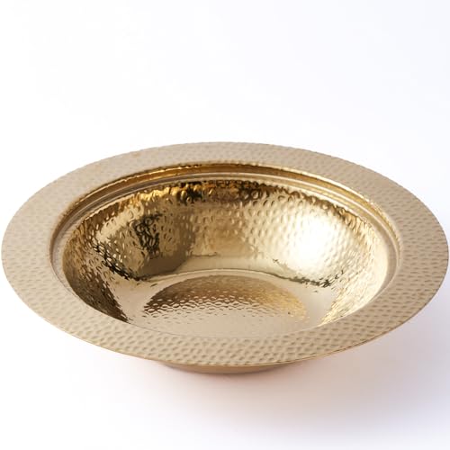 10 Inch Offering Plates for Church – Hammered Stainless Steel Gold Tithes and Donations Bowl, Round Communion Collection Plate for Sunday Worship and Religious Services