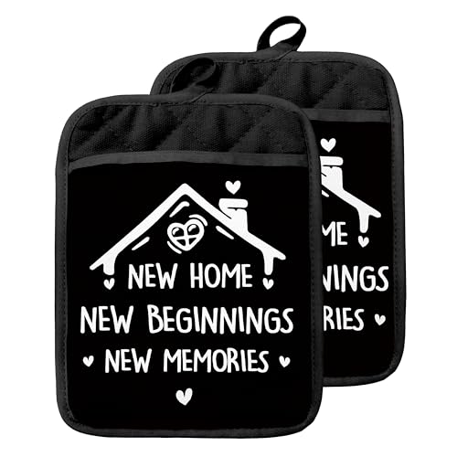 Housewarming Gifts Pot Holders with Pockets, New Homeowner Gifts, New Home Beginnings Memories Oven Pot Holders Heat Resistant Oven Mitts Hot Pads for Kitchen Baking Cooking - color: Black Sweet Home-c
