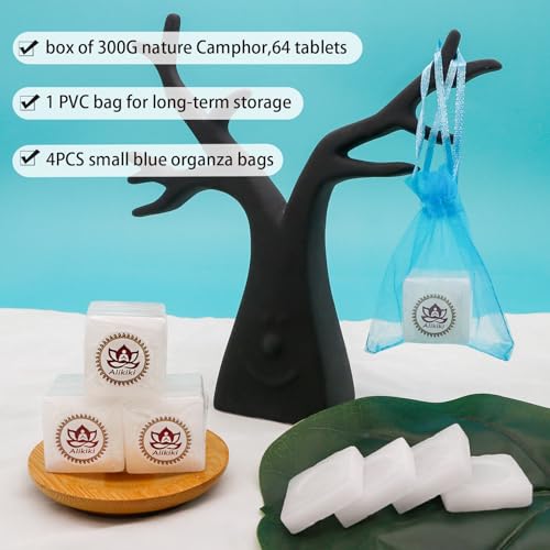 300Grams Natural Camphor Blocks – 64-Tablets Refined Pure Camphor Cubes for Indian Pooja Alcanfor Tablets Religious Purpose Kapoor for Pooja Odor Eliminator Incense Ideal Indian Ritual