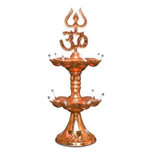Electric Plastic Light, Pooja Diya with LED Spark, Home Temple Decor, Electric Diya Golden,Mandir Diya,Diwali Diya Lamp (2 Layer, 1) - style: 2 layer