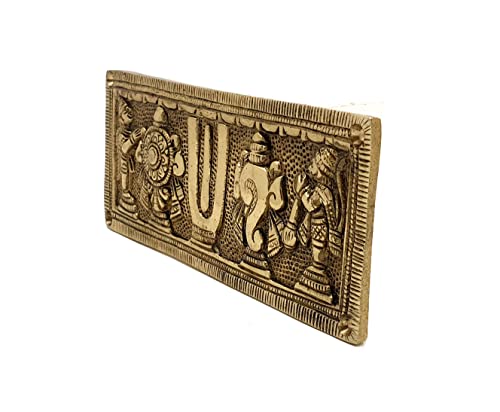 Two Moustaches Brass Shankh Chakra Namah with Hanuman and Garuda Wall Hanging, Antique White, Standard, Pack Of 1