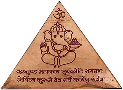 Copper Vastu Pyramid with Syllable Mantra with Ganesha Figure, Shri Vaastu Dosh Nivaaran, Shri Kuber Mantra