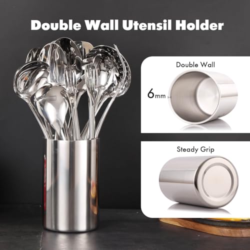 18/10 Stainless Steel Kitchen Utensils Set with Holder for Countertop - color: 12-Pieces