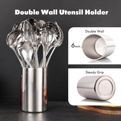 18/10 Stainless Steel Kitchen Utensils Set with Holder for Countertop - color: 12-Pieces