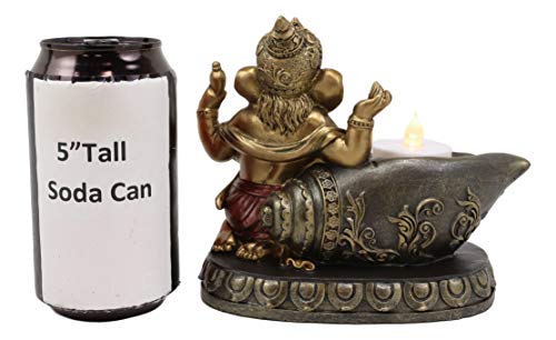 Ebros Gift Lord God Ganesha Chaturthi Avatar with Modaka Bowl of Sweets Kneeling by Well Votive Candle Holder Figurine 9.25" Long Ganesh Moon Curse Candleholder Statue