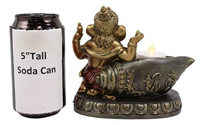 Ebros Gift Lord God Ganesha Chaturthi Avatar with Modaka Bowl of Sweets Kneeling by Well Votive Candle Holder Figurine 9.25" Long Ganesh Moon Curse Candleholder Statue