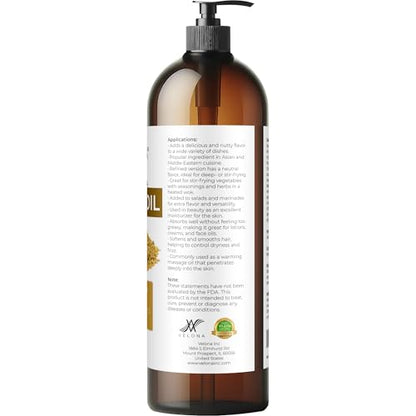 velona Sesame Seed Oil - 32 fl oz, Expeller Pressed, Refined, with Pump - size: 32 Fl Oz (Pack of 1)
