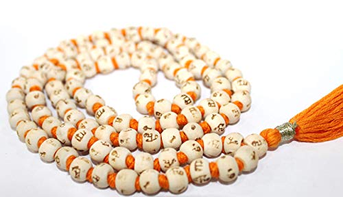 IS4A White Tulsi Japa Mala 108+1 8mm Hare Rama Hare Krishna Beads
