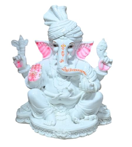 11 Inch White Marble Dust Lord Ganesha Vinayaka Vignesha Idol with Peta Home Decor Statue Figurine Murti Showpiece K4774 - size: Model 1 - 11 Inch