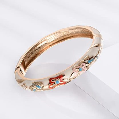 UJOY Fashion Cloisonne Bracelets Plated Butterfly Filigree Enameled Womens Gifts Bangles Spring Hinged 88A09 - color: 2 Pcs/Set-A09-White