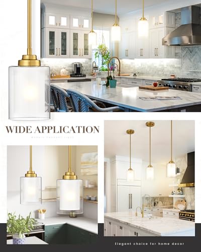 TENGXIN Brushed Gold Pendant Lights Kitchen Island, Dual Glass Shade - color: Brushed Gold, Dual Glass, size: 4"