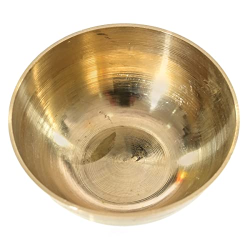 Decorative Brass Flower Design Pooja Thali Set of 4 Pcs,Indian Traditional Brass Pooja 1 Plate with 1 Bowl, 1 Glass and 1 Spoon for Temple and Home Bhog Thali Set Gift (Size:-8'')(Golden) - size: 7 Inches