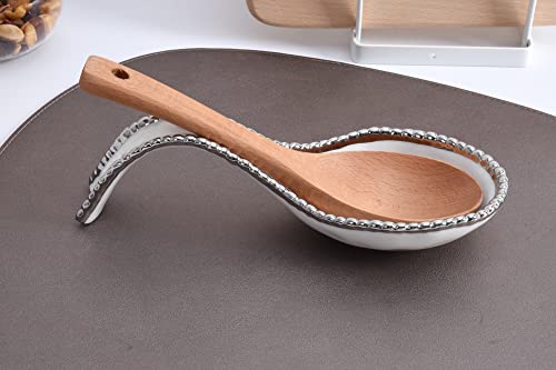 Pampa Bay Golden Salerno Titanium-Plated Porcelain Spoon Rest (White and Silver) - color: White and Silver