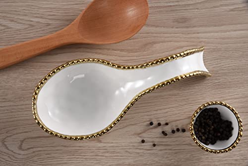 Pampa Bay Golden Salerno Spoon Rest - color: White with Gold trim